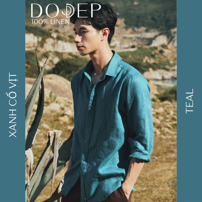 DODEP Áo sơ mi nam linen 100% tay dài