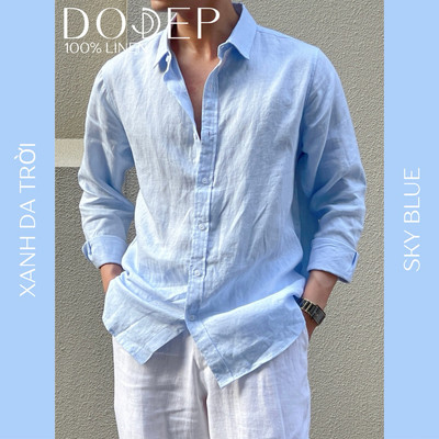 DODEP Áo sơ mi nam linen 100% tay dài