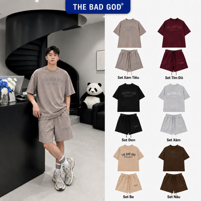 Set Đồ Streetwear Unisex The Bad God Serenity Bold Áo Phông Oversize Quần Short Thể Thao