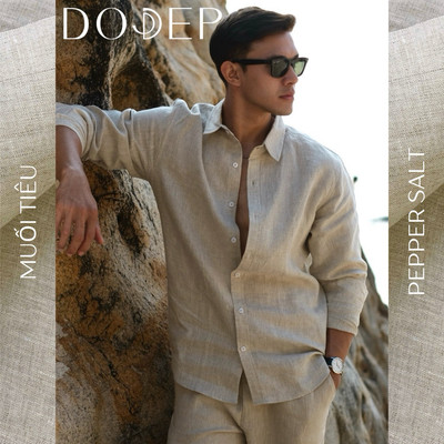 DODEP Áo sơ mi nam linen 100% tay dài