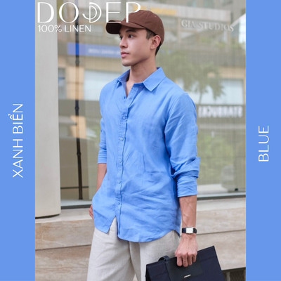 DODEP Áo sơ mi nam linen 100% tay dài