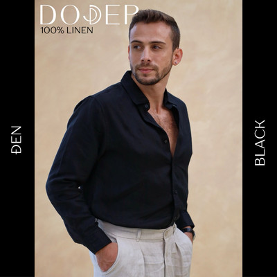 DODEP Áo sơ mi nam linen 100% tay dài