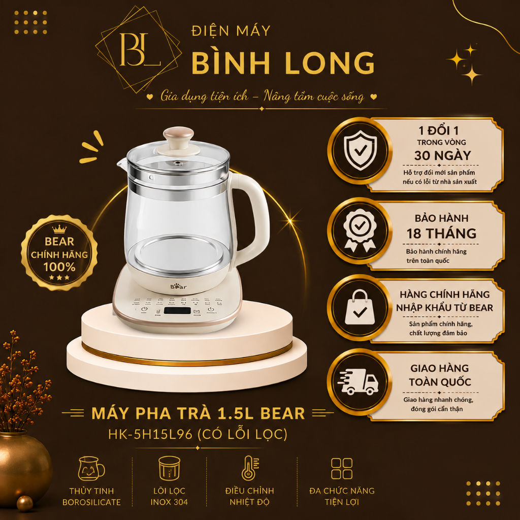 Máy pha trà Bear 1.5L HK-5H15L96 (Có Lõi Lọc) - Điện Máy Bình Long