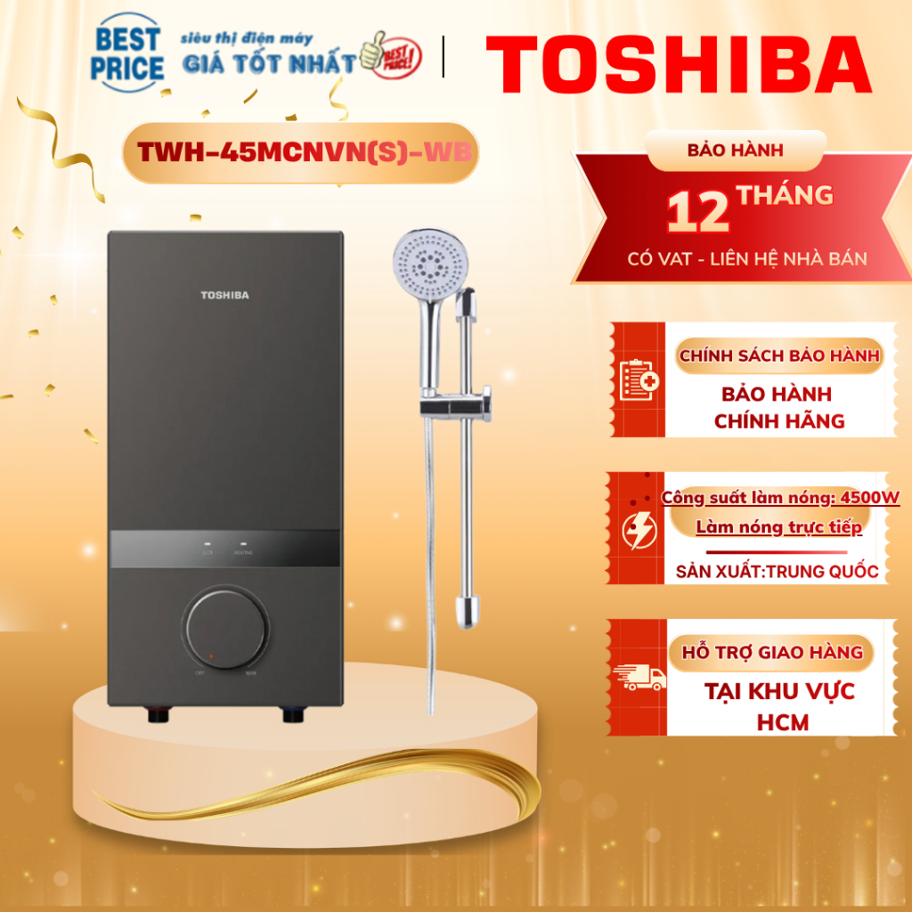 TWH-45MCNVN(S)-WB Máy nước nóng trực tiếp Toshiba Không Bơm, Ổn định nhiệt TWH-45MCNVN(S)-WB