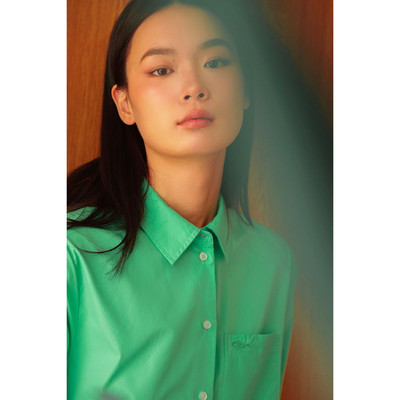 TheBlueTshirt - Áo sơ mi dài tay phom rộng màu xanh green cho nữ