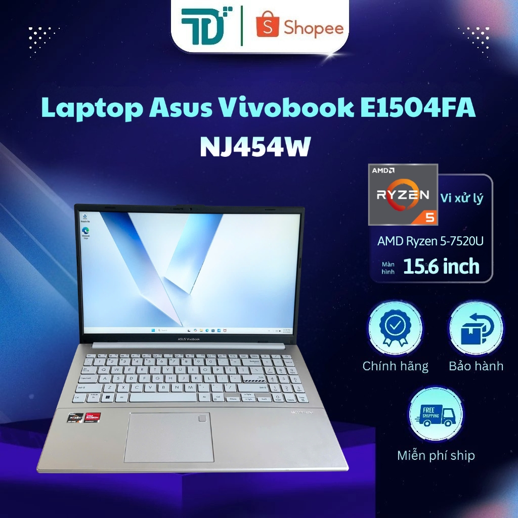 Laptop Asus Vivobook E1504FA-NJ454W R5 7520U/16GB/512GB/15.6"FHD/Win11 Bạc - Laptop 99%