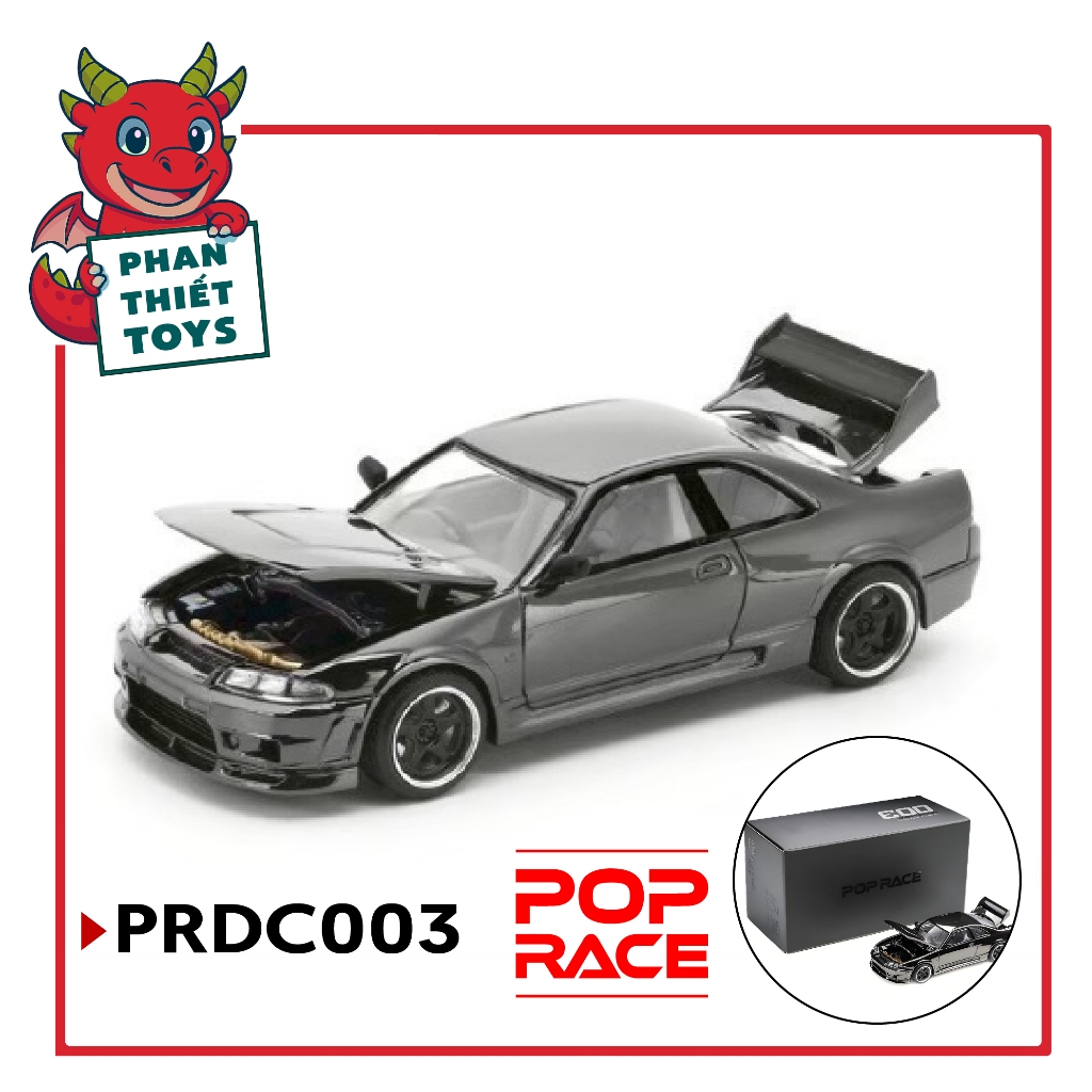 Mô hình xe ô tô Nissan Skyline GTR R33 dark chrome series mở được capo tỉ lệ 1:64 Poprace PRDC003