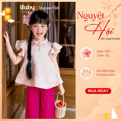 [BST TRUNG THU 2026] Bộ quần áo trung thu bé gái ILABY cổ cách điệu tay bèo phối quần ống suông [4200]