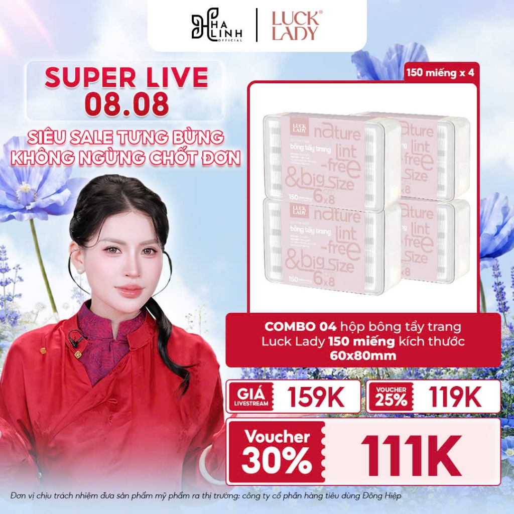 [VHL x LUCK LADY][Nhận về 600 miếng]Combo 4 hộp bông tẩy trang Luck Lady dạng hộp nhựa 150 miếng/hộp