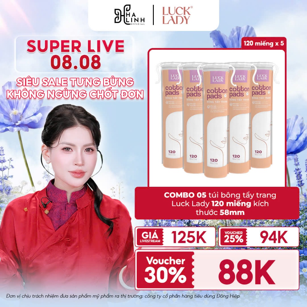 [VHL X LUCK LADY][Nhận về 600 miếng] Combo 5 túi bông tẩy trang Luck Lady dạng túi 120 miếng, kích t