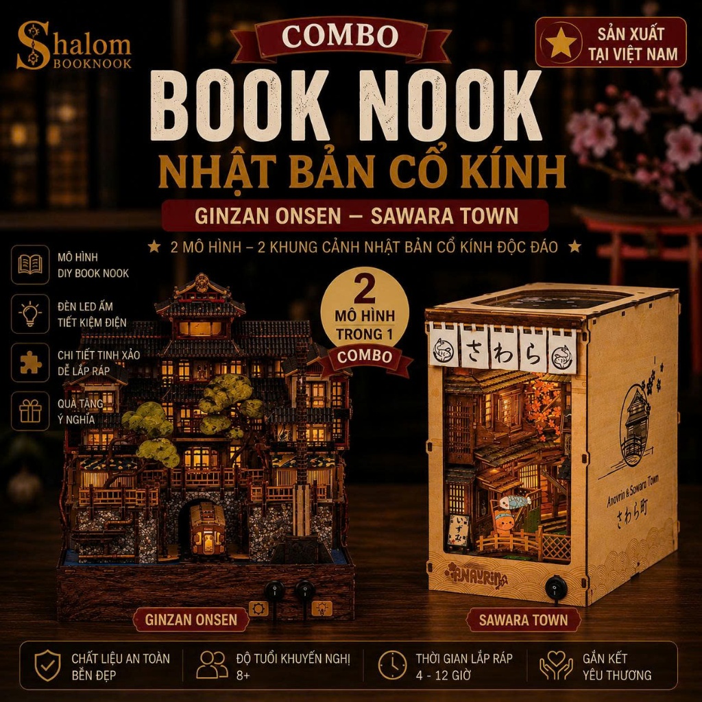 Combo Book Nook Nhật Bản Cổ Kính Halom (Ginzan Onsen - Sawara Town)