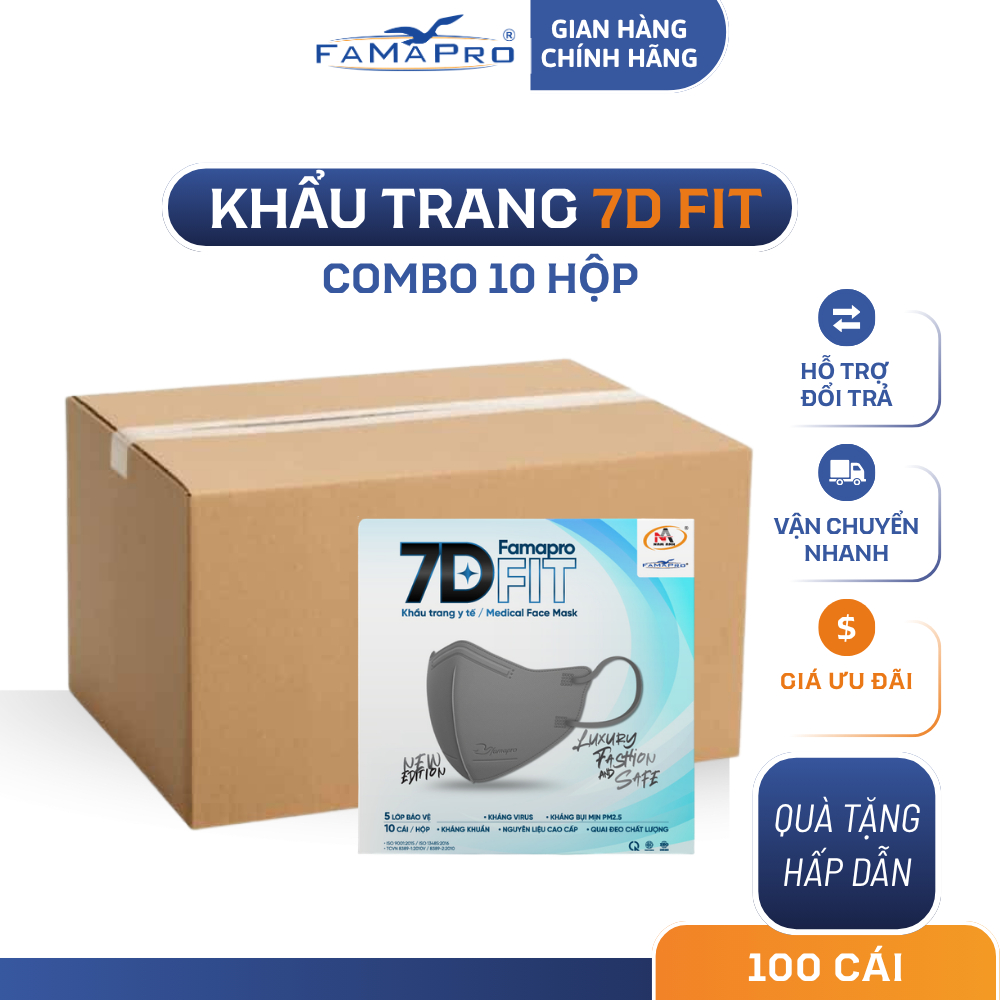 [Combo ] Khẩu trang  cao cấp kháng khuẩn 5 lớp Nam Anh FAMAPRO 7D FIT (10 cái/ hộp)