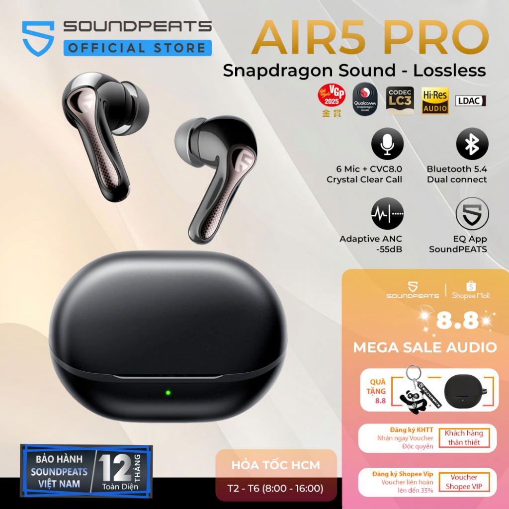 Tai nghe True Wireless SoundPEATS Air5 Pro ANC 55dB | LDAC Le Audio | APTX Lossless Bluetooth 5.4 | BigBuy360 - bigbuy360.vn