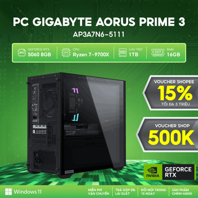 PC Gaming GIGABYTE AORUS PRIME 3 AP3A7N6-5111 (Ryzen 7-9700X | 16GB DDR5 RGB | 1TB SSD | RTX 5060 | Win 11)