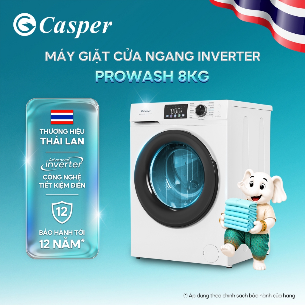 Máy giặt cửa ngang Casper Inverter 8KG - WF-D8VWR1 - Chính hãng - Bảo hành 2 năm