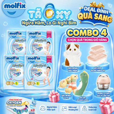 [Chọn QUÀ trong giỏ hàng] Oxy Jumbo XXXL_Combo 4 Tã/bỉm quần Molfix Oxy Jumbo SIZE XXXL giúp Ngừa Hăm Tã