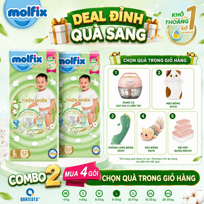 [Mua 4 gói_Chọn QUÀ trong giỏ] Combo 2 Tã/bỉm quần Molfix Thiên nhiên Super Jumbo đủ các size cho Bé