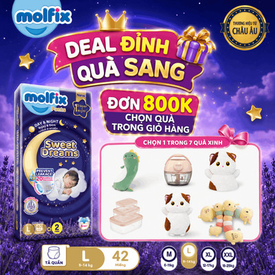 [Đơn 800K_Chọn QUÀ trong giỏ + VC 12%] Tã quần ban đêm cho bé Molfix Sweet Dreams Jumbo CHỐNG TRÀN HIỆU QUẢ đủ các size