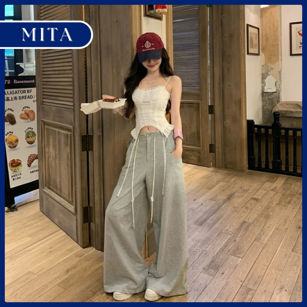 Set Áo Hai Dây Tua Rua Phối Quần Suông Ống Rộng Tôn Dáng Nữ-W46-Mita.hottrend