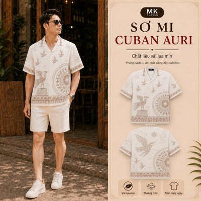Áo Sơ Mi nam Cuban Auri MKCLEVER chất lụa mềm mịn, thoáng mát, thấm hút, chống nhăn, form rộng mặc hằng ngày