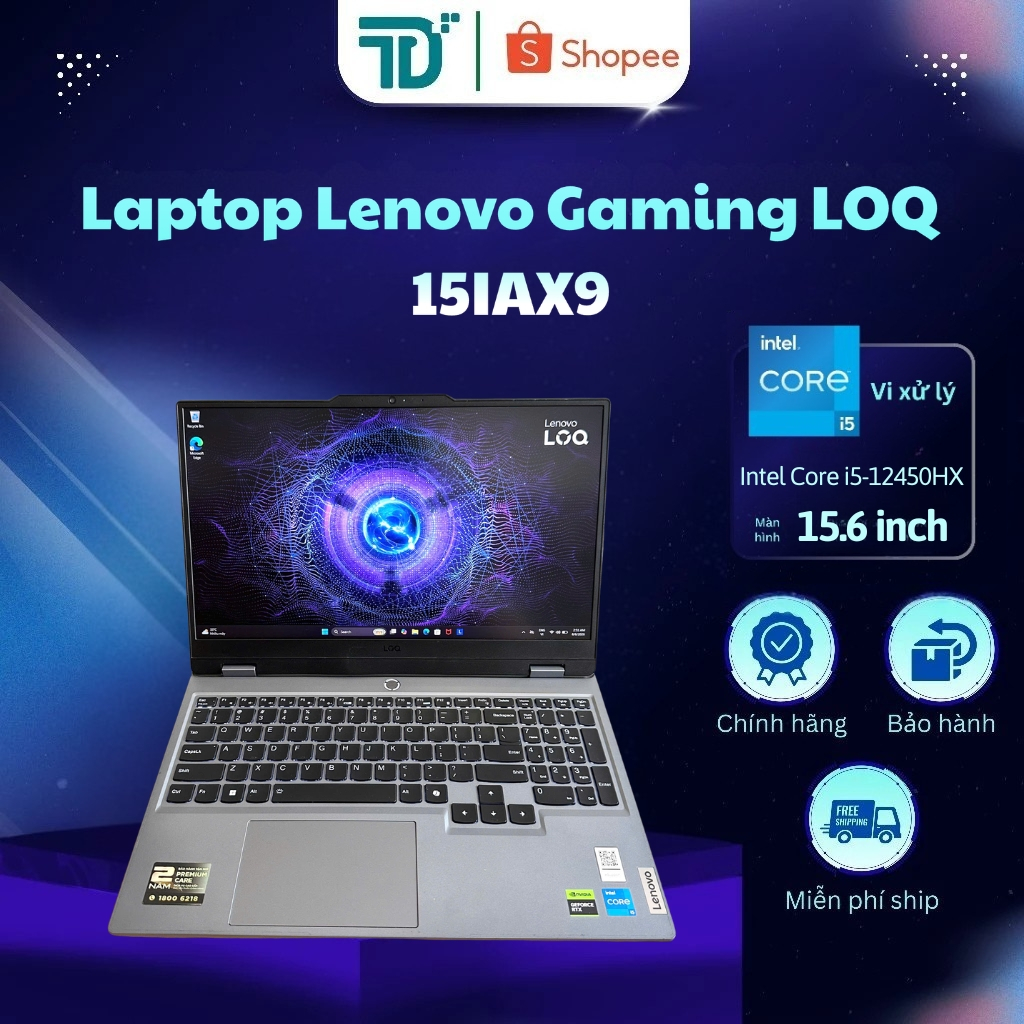 Laptop Lenovo Gaming LOQ - 15IAX9 i5 12450HX/AI/16GB/512GB/15.6"FHD/RTX2050 4GB/Win11 Xám - Laptop 9