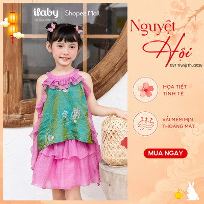 [BST TRUNG THU 2026] Bộ váy yếm bé gái ILABY yếm thêu hoa phối chân váy bèo hồng sang trọng CẨM LAM [4224]