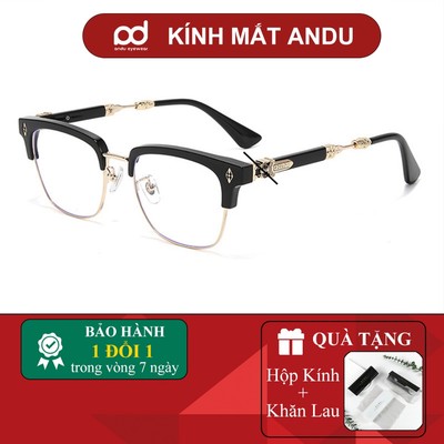 Gọng kính cận nửa viền thời trang nam nữ ANDU hoạ tiết cổ điển dáng vuông cao cấp - 2275
