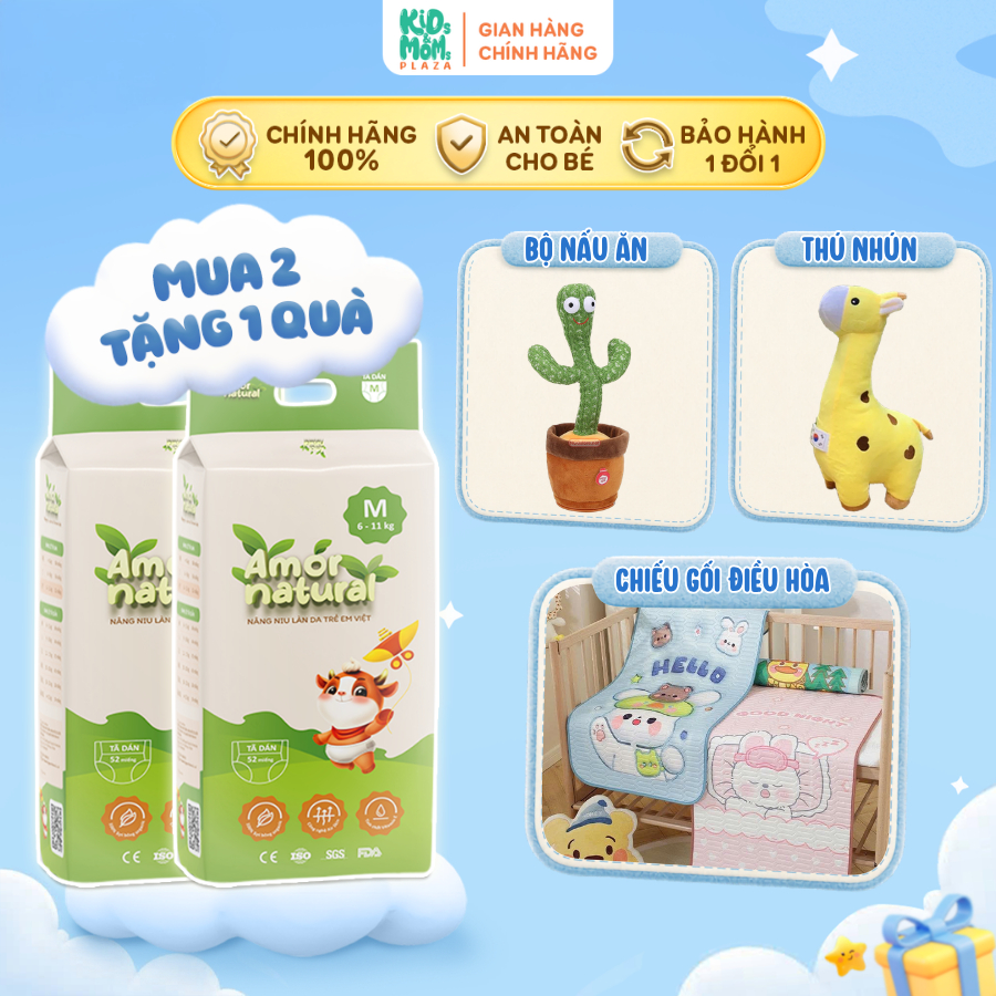 (2A) [TẶNG 1 QUÀ] COMBO 2 bịch tã/bỉm quần/dán Amor Natural thấm tốt, mỏng NB/SM/L/XL/2XL/3XL/4XL