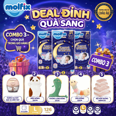 [Chọn QUÀ trong giỏ] Combo 3 Tã quần ban đêm cho bé Molfix Sweet Dreams Jumbo CHỐNG TRÀN HIỆU QUẢ đủ các size