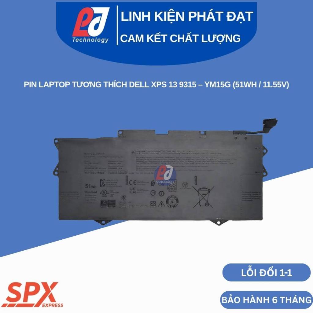 Pin Laptop Dell YM15G Dell XPS 13 9315 – 51Wh / 11.55V