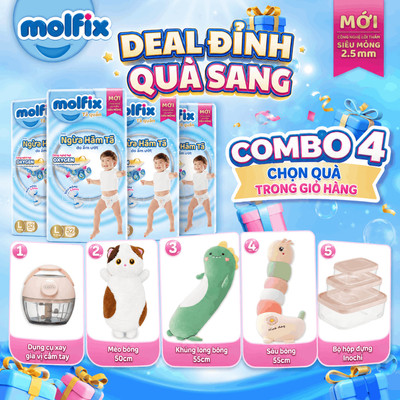 [Chọn QUÀ trong giỏ] Combo 4 Tã/bỉm quần Molfix Oxy Super Jumbo giúp Ngừa Hăm Tã đủ size M,L,XL,XXL