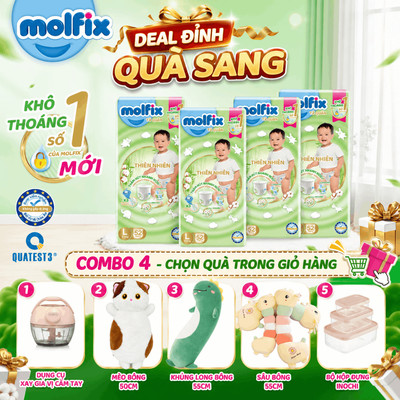 [Chọn QUÀ trong giỏ hàng] Combo 4 Tã/bỉm quần Molfix Thiên nhiên Super Jumbo đủ size M56/L52/XL46/XXL42