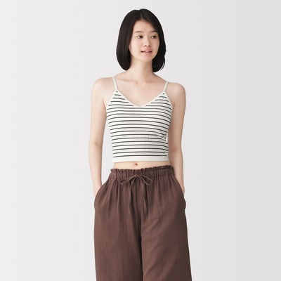 [26AW] MUJI Áo Bra Camisole Cotton Co Giãn Gân Gợn Sóng Dáng Ngắn Có Mút