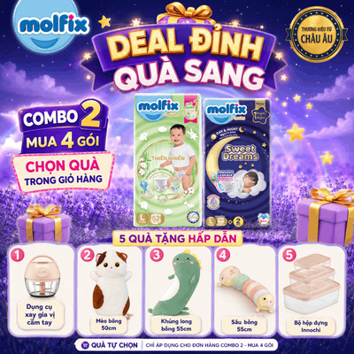 [Mua 4 gói_Chọn QUÀ trong giỏ hàng] Combo 2 Ngày & Đêm - 1 Tã quần Molfix Thiên Nhiên Super Jumbo + 1 Tã Sweet Dreams