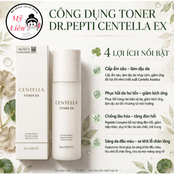 Dr.Pepti Centella Toner 180ml Hàn Quốc (Toner Dr Pepti )- Làm Dịu Da, Hỗ Trợ Dưỡng Sáng & Dưỡng Ẩm H