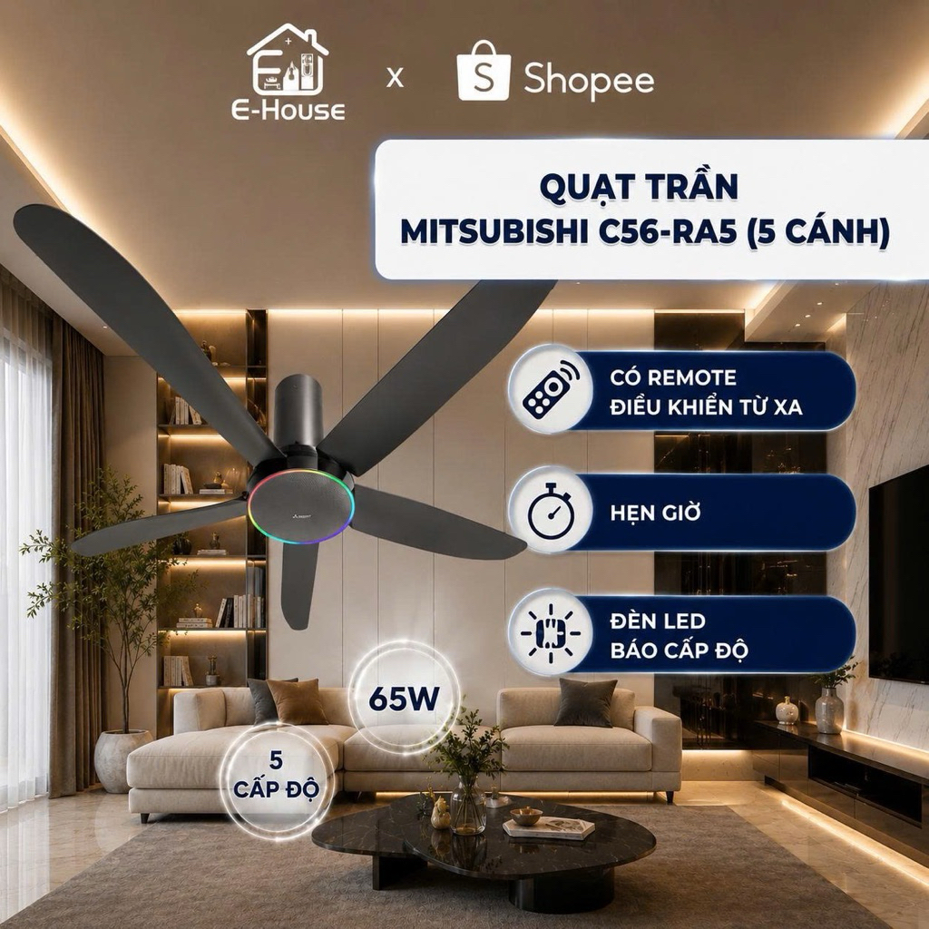 (Chính Hãng) Quạt Trần Mitsubishi 5 Cánh C56-RA5