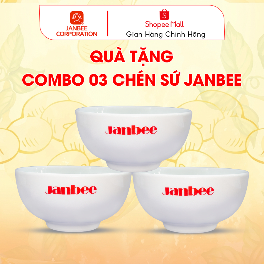 [Hàng Tặng Không Bán] Quà Tặng khi mua dầu đậu nành Janbee - Combo 3 chén sứ Janbee