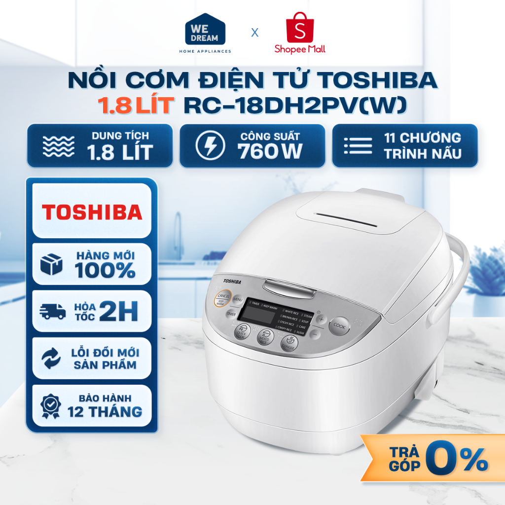 RC-18DH2PV(W) - Nồi Cơm Điện Tử Toshiba 1.8 Lít RC-18DH2PV(W) - Hàng Chính Hãng, Hàng Mới
