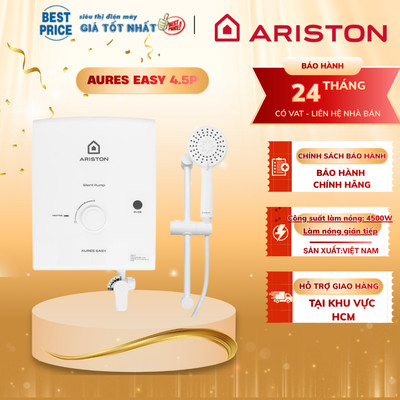 Ariston Aures Easy 4.5P Máy nước nóng – 4.5kW trực tiếp, bơm trợ lực, an toàn điện Aures Easy 4.5P