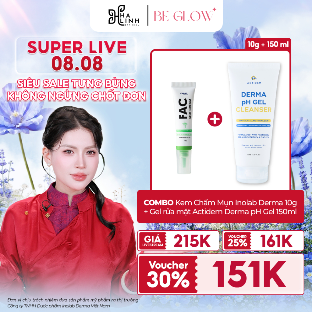 [VHL x Beglowbeauty] Combo Kem Chấm Mụn Inolab Derma 10G + Gel rửa mặt Actidem Derma pH Gel 150ml