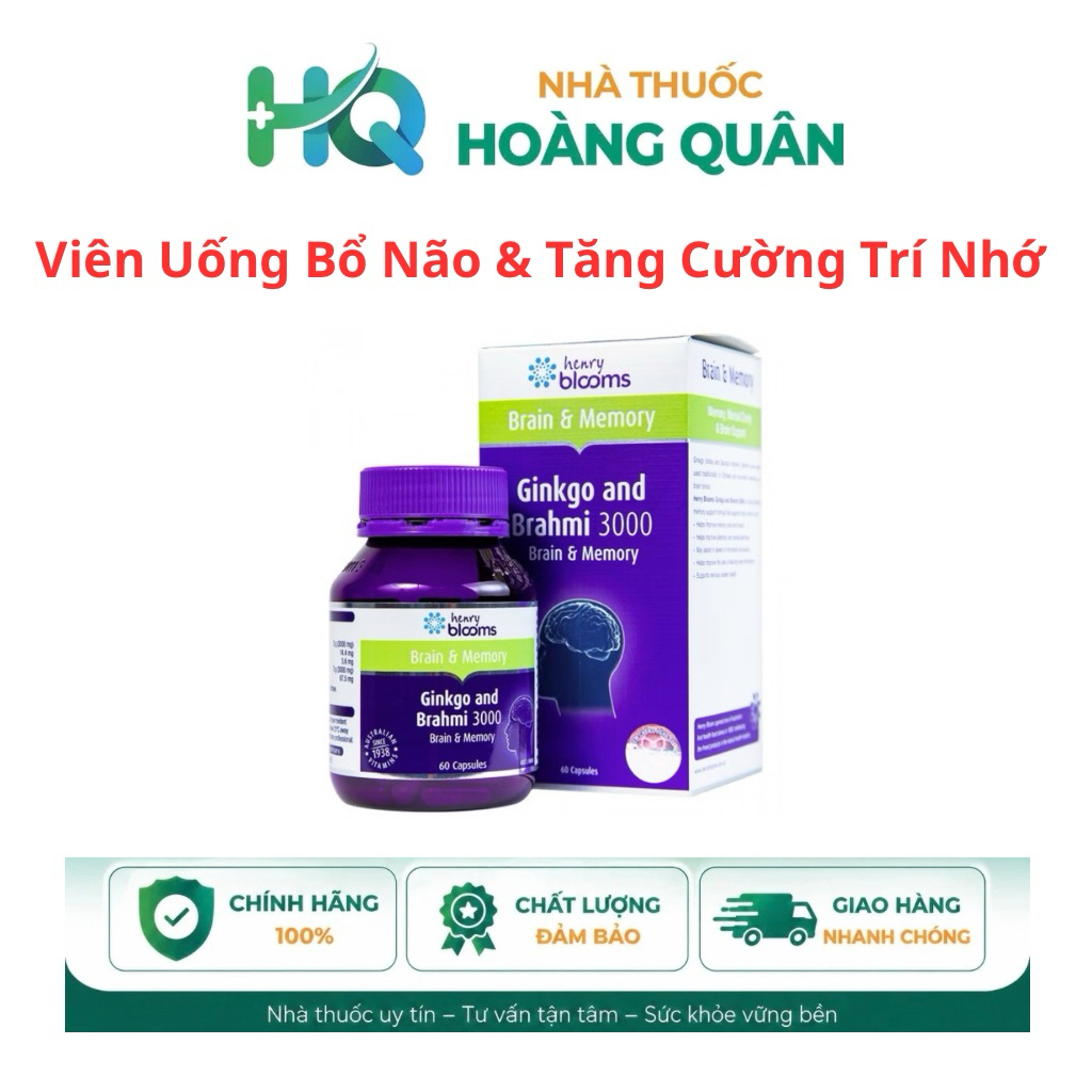 Viên Uống Bổ Não & Tăng Cường Trí Nhớ Ginkgo And Brahmi 3000 Henry Blooms