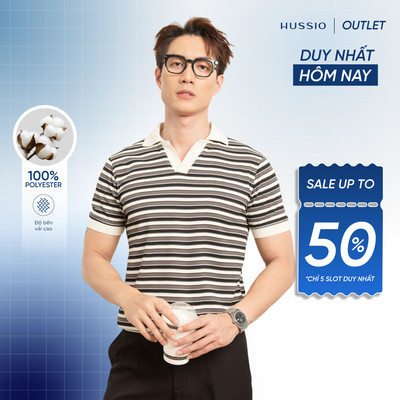 Áo polo nam kẻ sọc ngang BLOK, dệt kim cao cấp, bo vạt áo tôn dáng, cổ chữ V sang trọng - HUSSIO