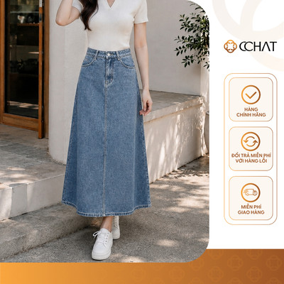 Chân Váy 𝐂𝐂𝐇𝐀𝐓 Dáng Xòe Teria Cạp Cao Hiện Đại Chất Liệu Jeans Cao Cấp 26CDJ2073XT