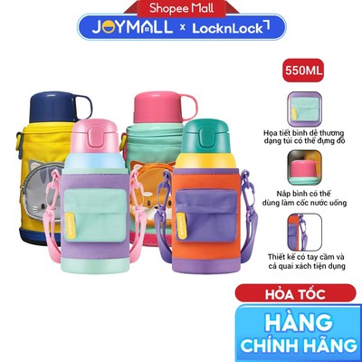 Bình giữ nhiệt trẻ em LocknLock LHC1475 550ml, Hàng chính hãng, 2 nắp, kèm túi quai xách-JoyMall