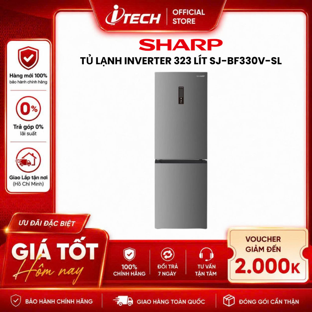 Tủ lạnh Sharp Inverter 323 lít SJ-BF330V-SL - Hàng chính hãng