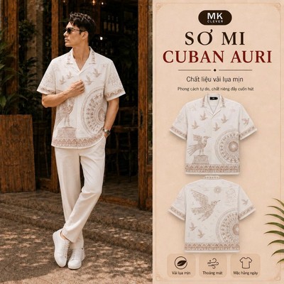 Áo Sơ Mi Nam Cuban Auri MKCLEVER chất lụa mềm mịn, thoáng mát, thấm hút, chống nhăn, form rộng đi chơi