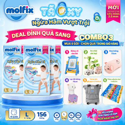 [Mua 6 gói_Chọn QUÀ trong giỏ hàng] Combo 3 Tã/bỉm quần Molfix Oxy Super Jumbo giúp Ngừa Hăm Tã đủ các size cho Bé