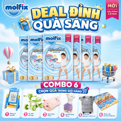 [CHỌN QUÀ TRONG GIỎ] Combo 6 Tã/bỉm quần Oxy Super Jumbo Molfix (CÓ MIX SIZE) giúp Ngừa Hăm Tã đủ các size