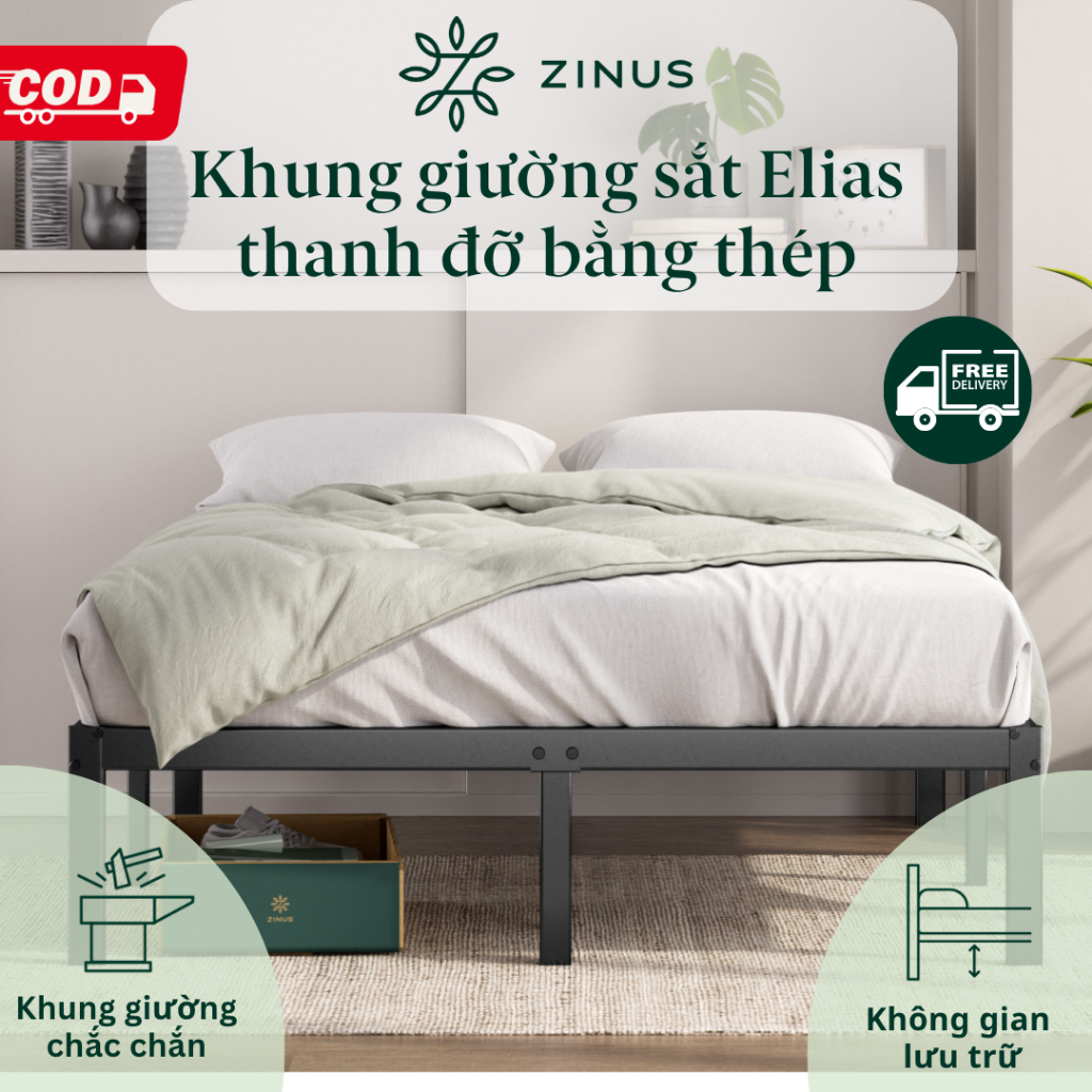 Giường Sắt Với Thanh Đỡ Bằng Thép -  Elias 14in metal platform bed frame