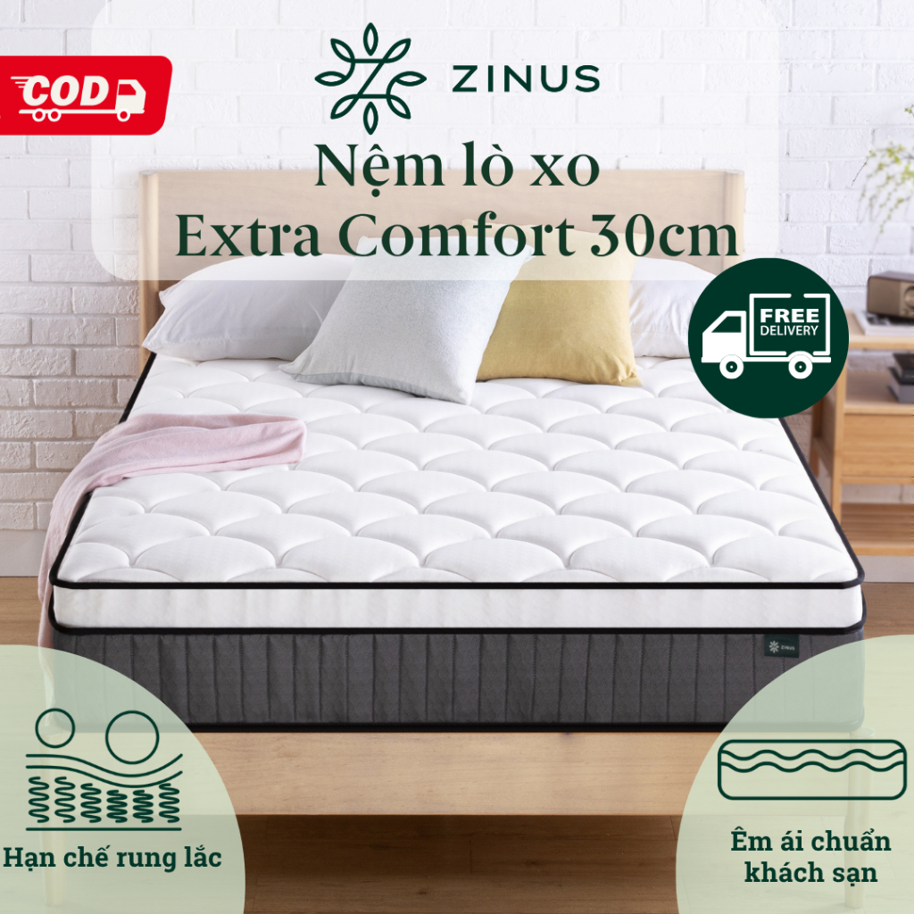 Nệm Lò Xo Túi Độc Lập Cao Cấp Dày 30cm Zinus - Spring Mattress Zinus Euro Top Pocketed 12in